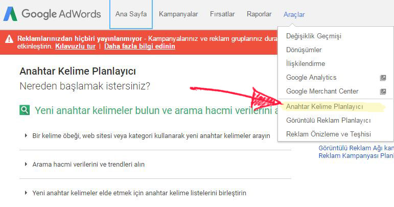 anahtar kelime planlayıcı
